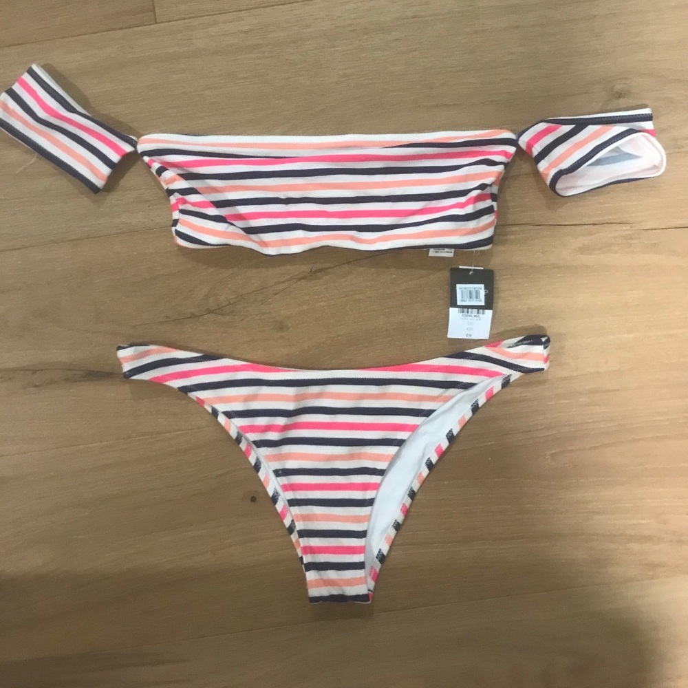 NEW Stripe Bardot Bikini